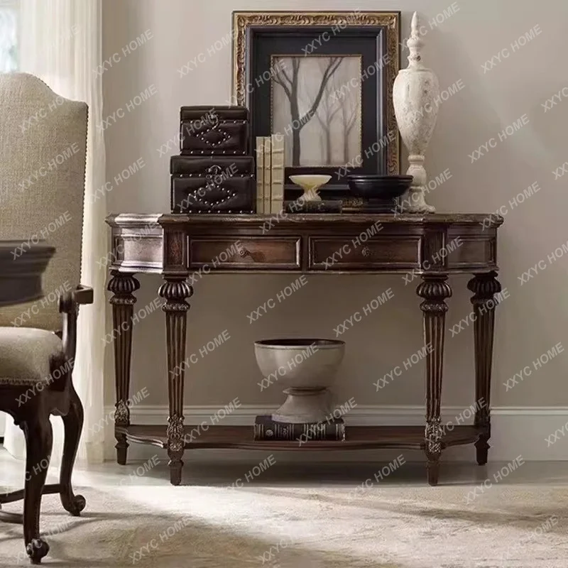

country all solid wood carved porch table sofa back table retro nostalgic Roman column