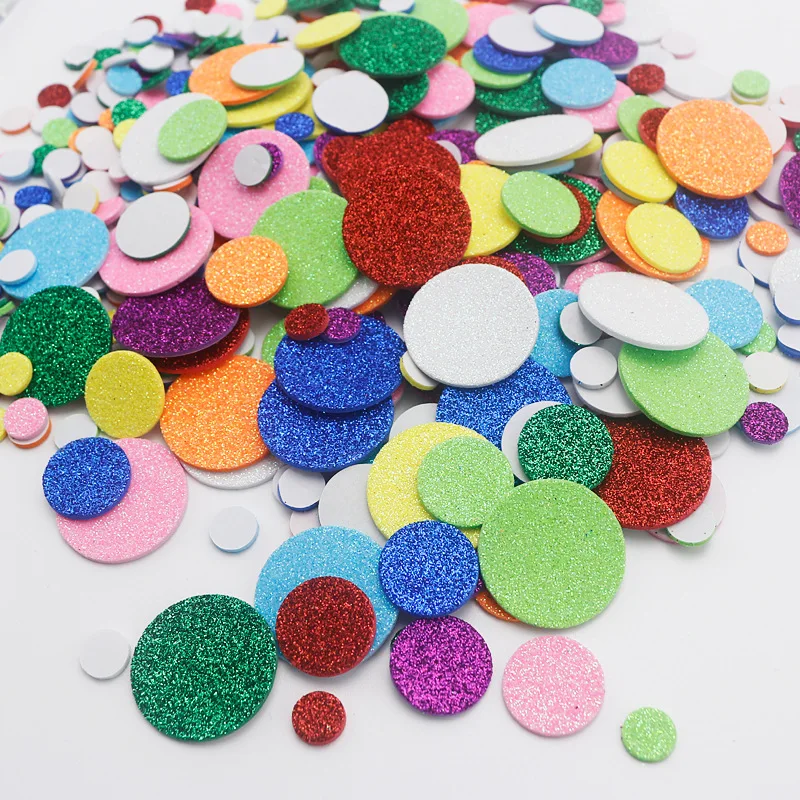 Mixed Size Round EVA Foam Stickers Colorful Circle Dots Self-Adhesive Glitter & Matte Foam Sheets for Kids DIY Craft School Art