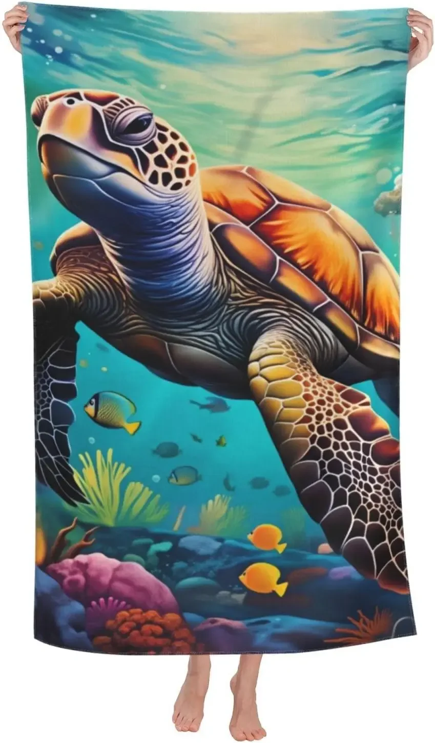 Tropical Sea Turtle Underwater Marine Life Print Towel Bath Shower Mat Ocean Decor Kids Bathroom Home Decoration Polyester Gift