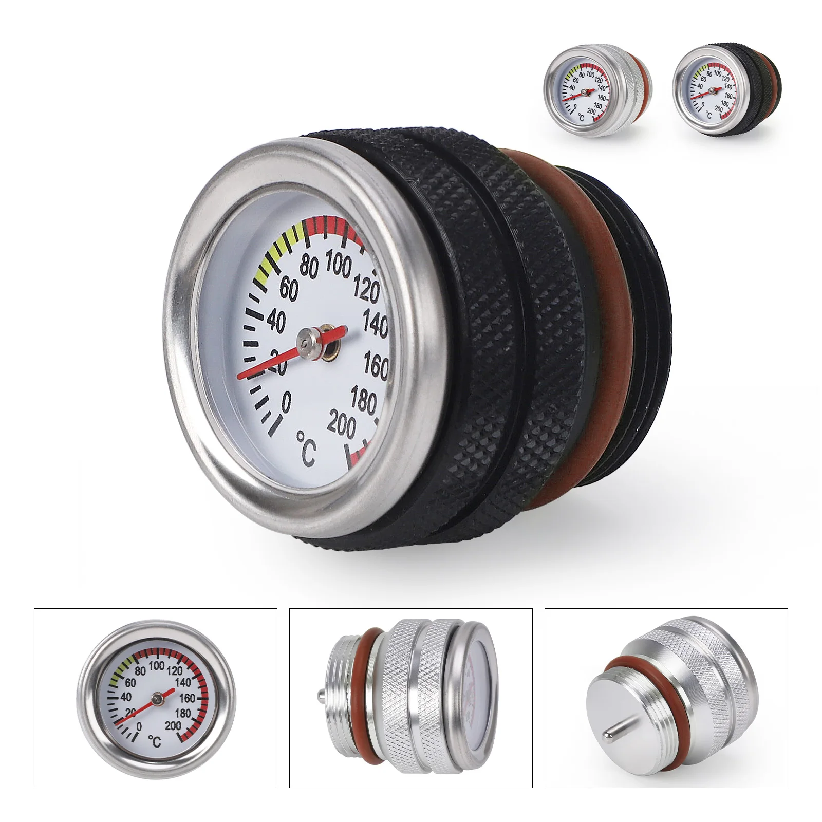 M30x1,5 Neue Motorrad Motor Temperatur Gauge Öl Kappe Tank Temperatur Gauge Meter Schwarz Silber Für Kawasaki 650 KLR 1987-1998