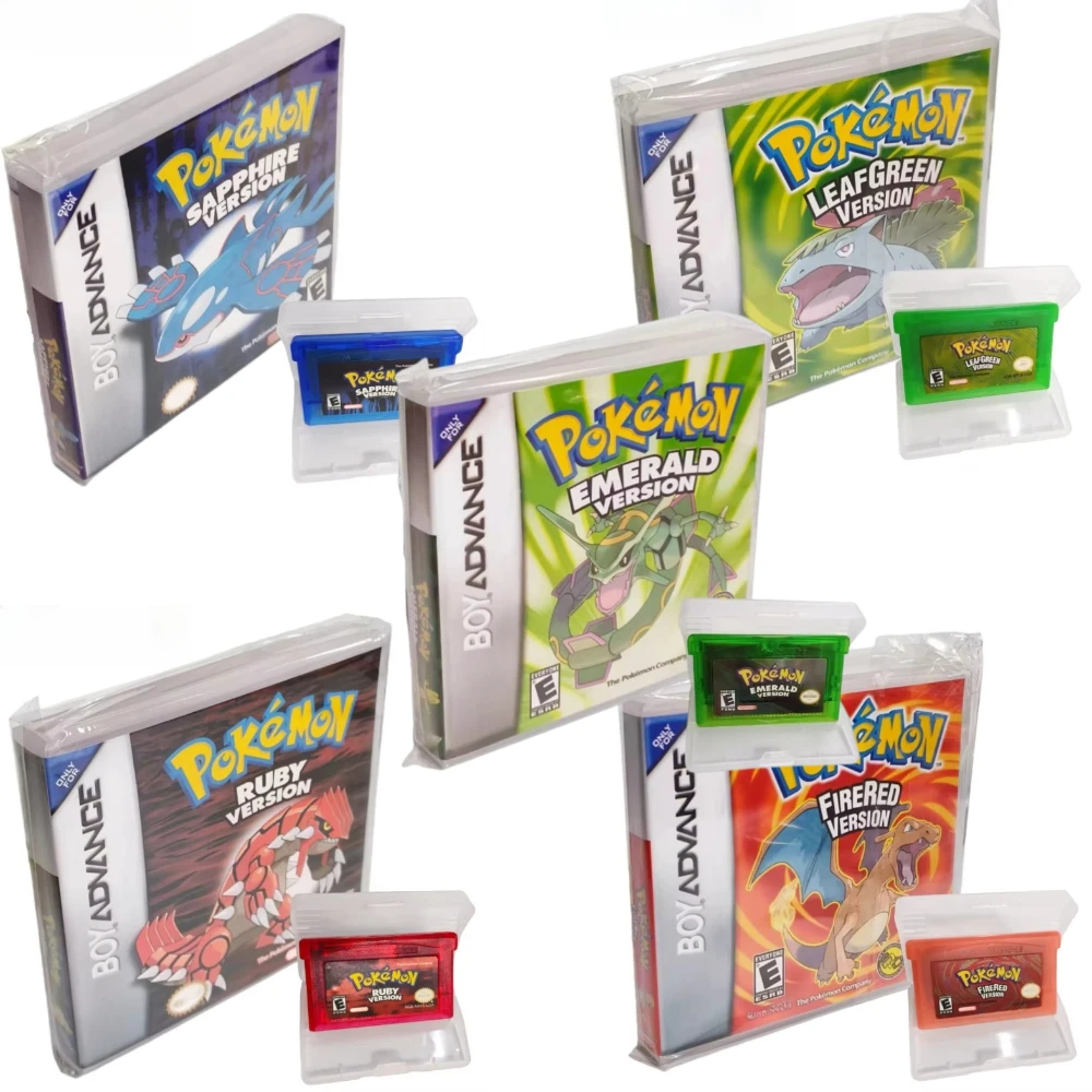 5 Styles Pokémon 32 Bit Video GBA Game Card Bundle USA Version Ruby Sapphire Emerald FireRed LeafGreen Game Boy Advance Cartridg