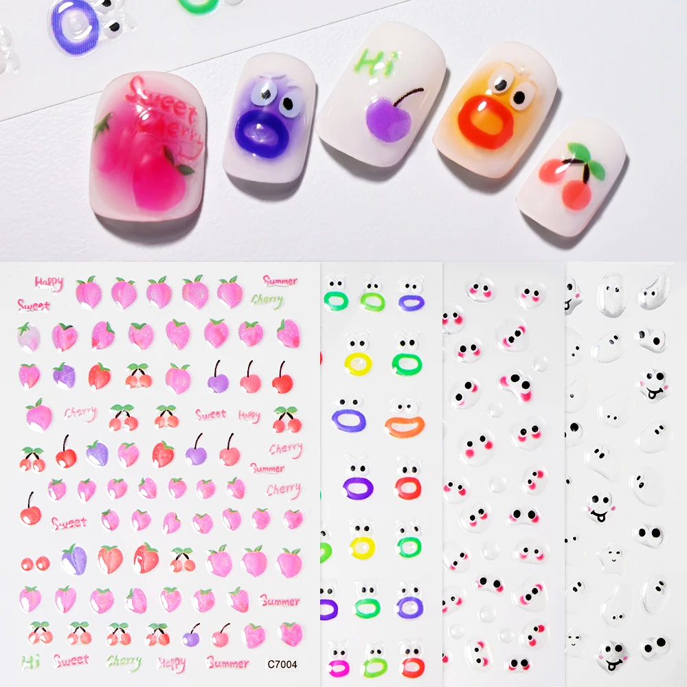 1pc Kawaii Mouth Monster Nails Stickers Cute Jelly Funny Expression Decals Slider DIY Nail Decoration Ins Style Nail Stickers#NK