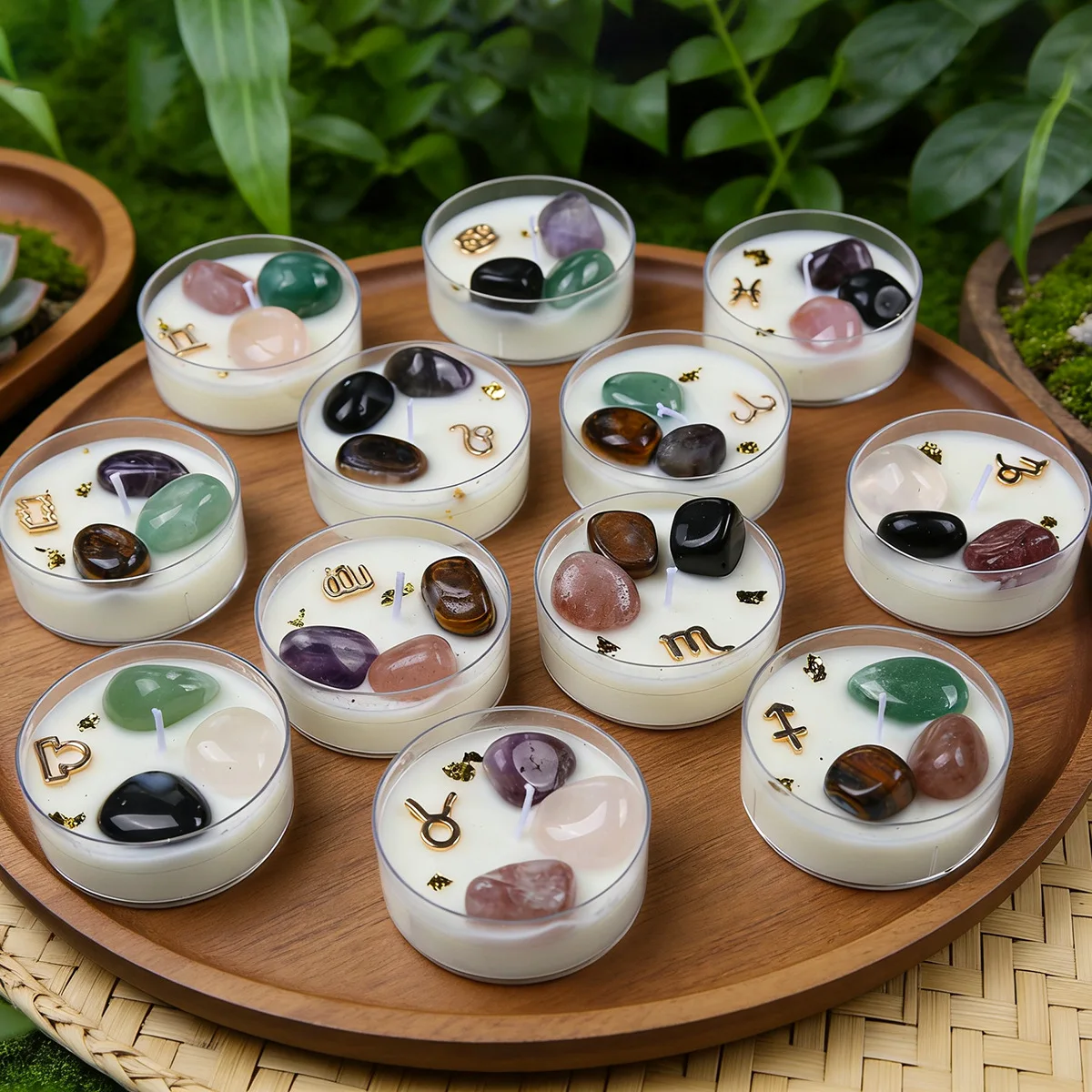 1pc 12 Zodiac Themed Crystal Aromatherapy Candle Natural Soy Wax Festival Atmosphere Decoration Candle, Party universal Souvenir