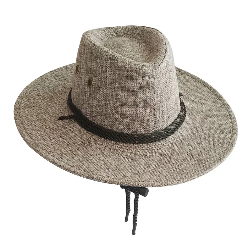 2021 Spring and Summer Big Brim Men\'s Hat Hemp Material Sun Hat Western Cowboy Hat Frosted Sun Hat Beach Hat Jazz Hat Riding Hat