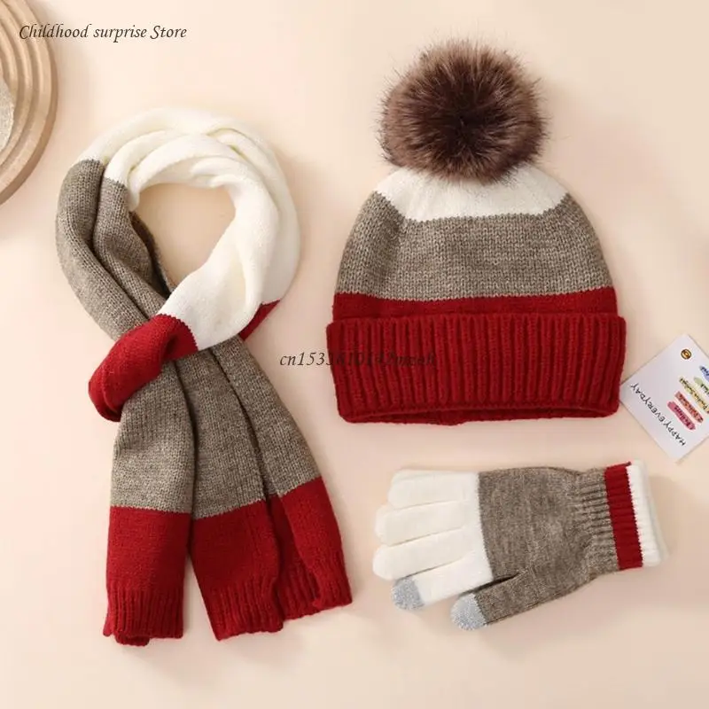 3Pcs Kids Winter Beanie Hat Scarf Gloves Set Knitted Gloves Hat set for Kids Dropship