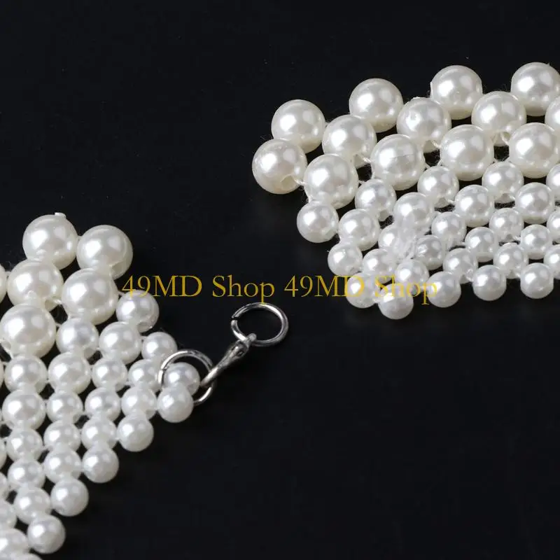49MD Ethnic Handmade Woven Beading False Collar Imitation Pearl Jewelry Women Bib Cho