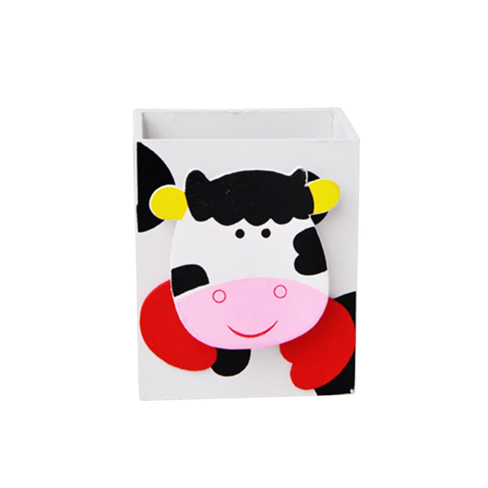 

Cartoon Animal Pen Holder Desk Pencil Cups Cow Container Kawaii Storage Rack Wooden Brush Stationary Organizer Portable Sturdy