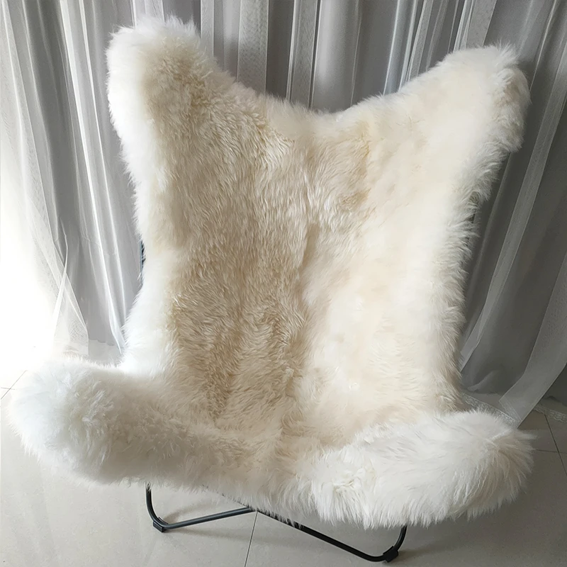 Wholesale home hotel  100% sheepskin butterfly chair  stainless steel  stool sheepskin cover cushion chairs cover