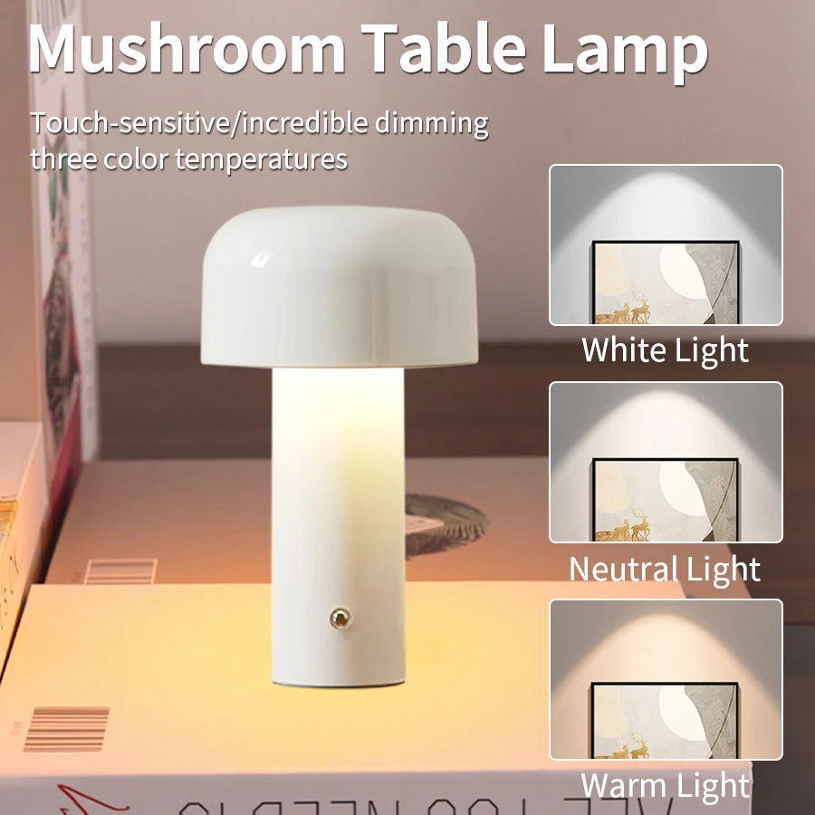 Mushroom LED Table Lamp USB Rechargable Night Light Portable Touch Bedside Dinning Table Lamps Living Room Bedroom Decoration