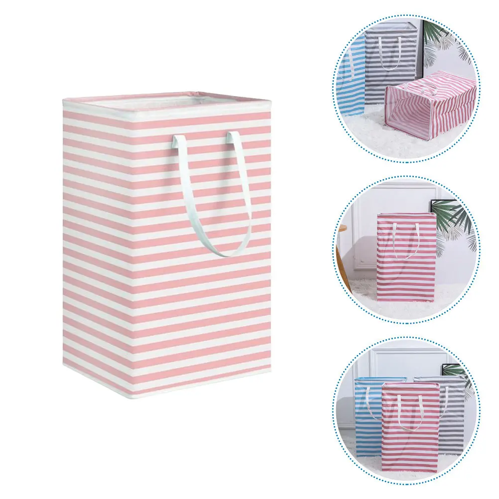 سلة غسيل مخططة، سلة تخزين شديدة التحمل مع مقابض، سعة كبيرة للملابس القذرة، غرفة نوم حضانة الأطفال #6