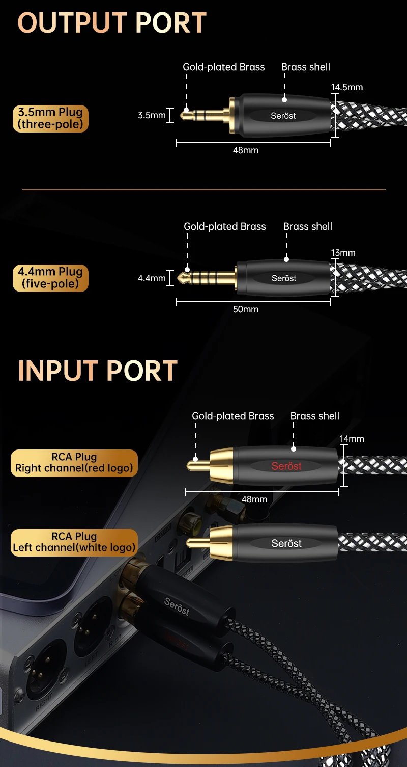 Serost Aurora Graphene OCC Kupfer-Audiokabel Typ C 3,5 mm 4,4 mm 6,5 mm Stereo auf Dual-RCA-Stecker für Musikplayer, Verstärker, Lautsprecher – Detail 5