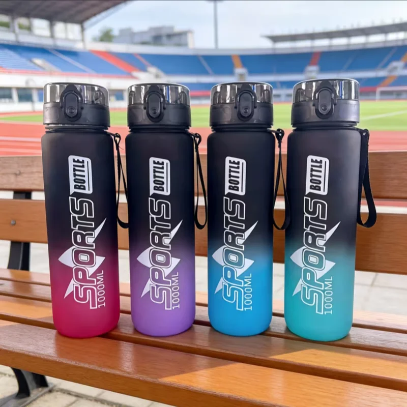 1000ML Gradient Water Bottle Straight-Spout Sippy Cup with Matte Texture Portable with Measurement Markings Suitable for Sports