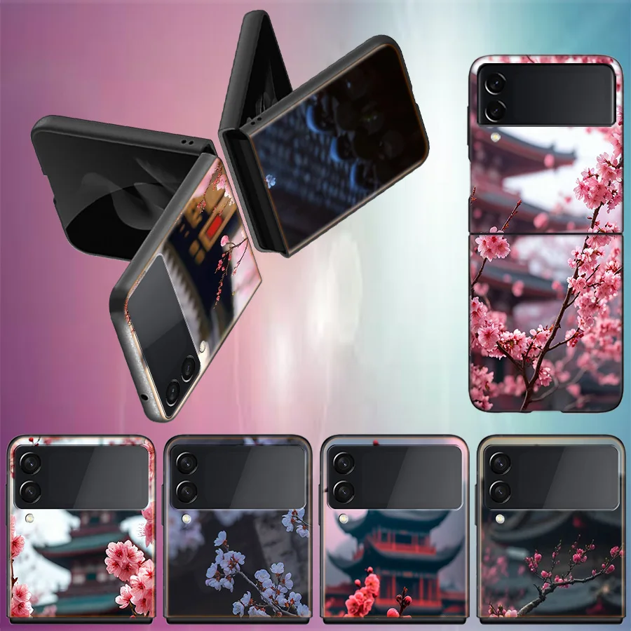 Snowy Peach Blossom Tree in Front of the House Phone Case For Samsung Z Flip 6 7 5G Galaxy Z Flip 5 4 3 5G Cases Shockproof Hard