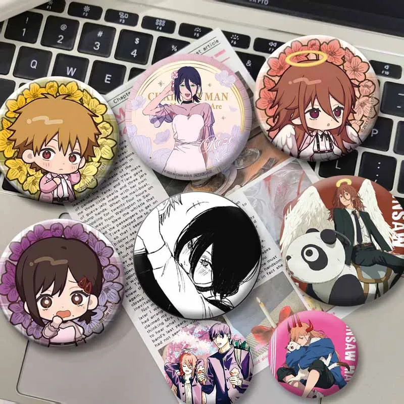 Anime Peripheral Aki Hayakawa Reze Denji Power Makima Badges Cartoon Lapel Pins DIY Round Brooch for Shoulder Bag Hat Ornaments