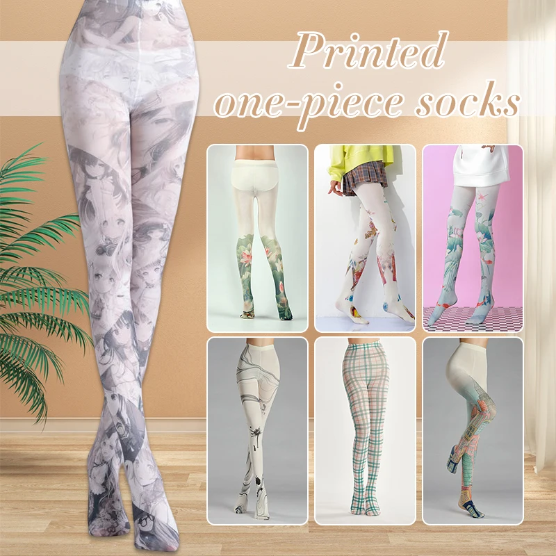 Women Retro Oil Painting Printed Tights Gothic Harajuku Tattoo Pantyhose Girl Fancy Velvet Stocking Lolita Pantyhoses