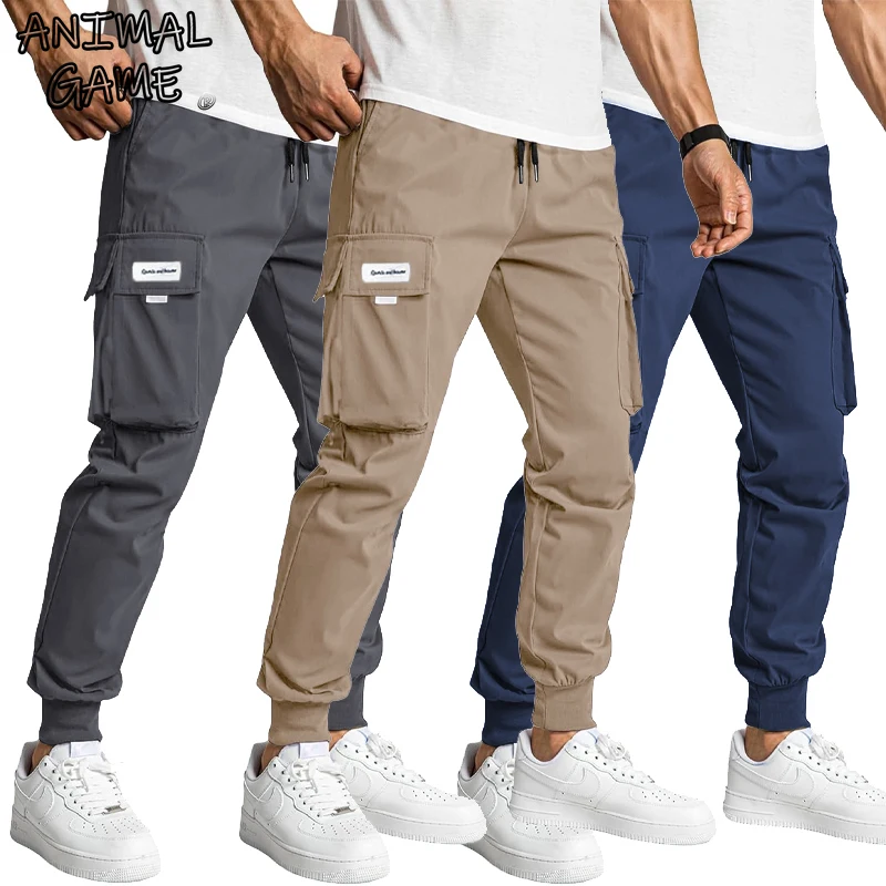 Spring Men's Cargo Trousers Long Pants Sports Sweatpants Elastic Waist Casual Pants Drawstring Streetwear Baggy Pants for Men