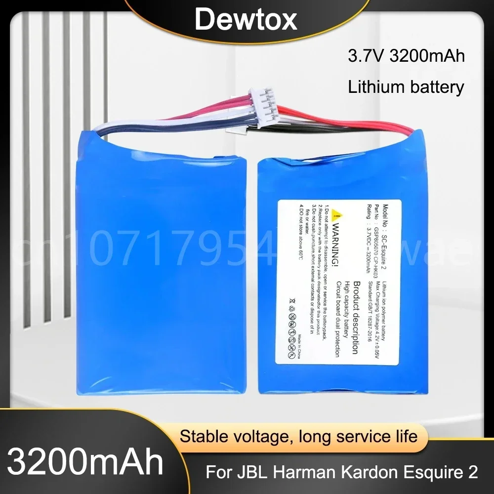 3.7V 3200mAh CP-HK03 GSP805070 Replacement Battery for Harman Kardon Esquire 2 Esquire2 Speaker Polymer Rechargeable Batteries