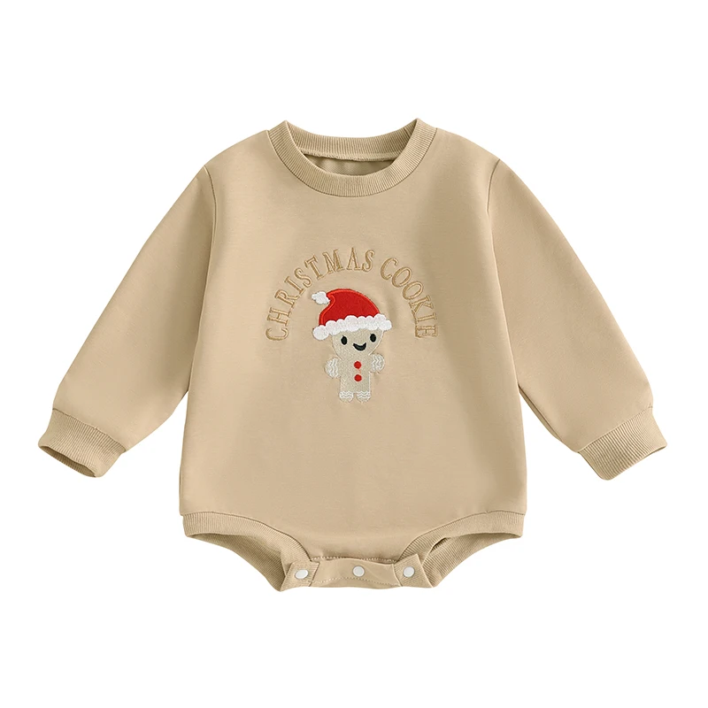 

Baby Christmas Sweatshirt Romper Snowman Letter Embroidered Long Sleeve Round Neck Jumpsuits