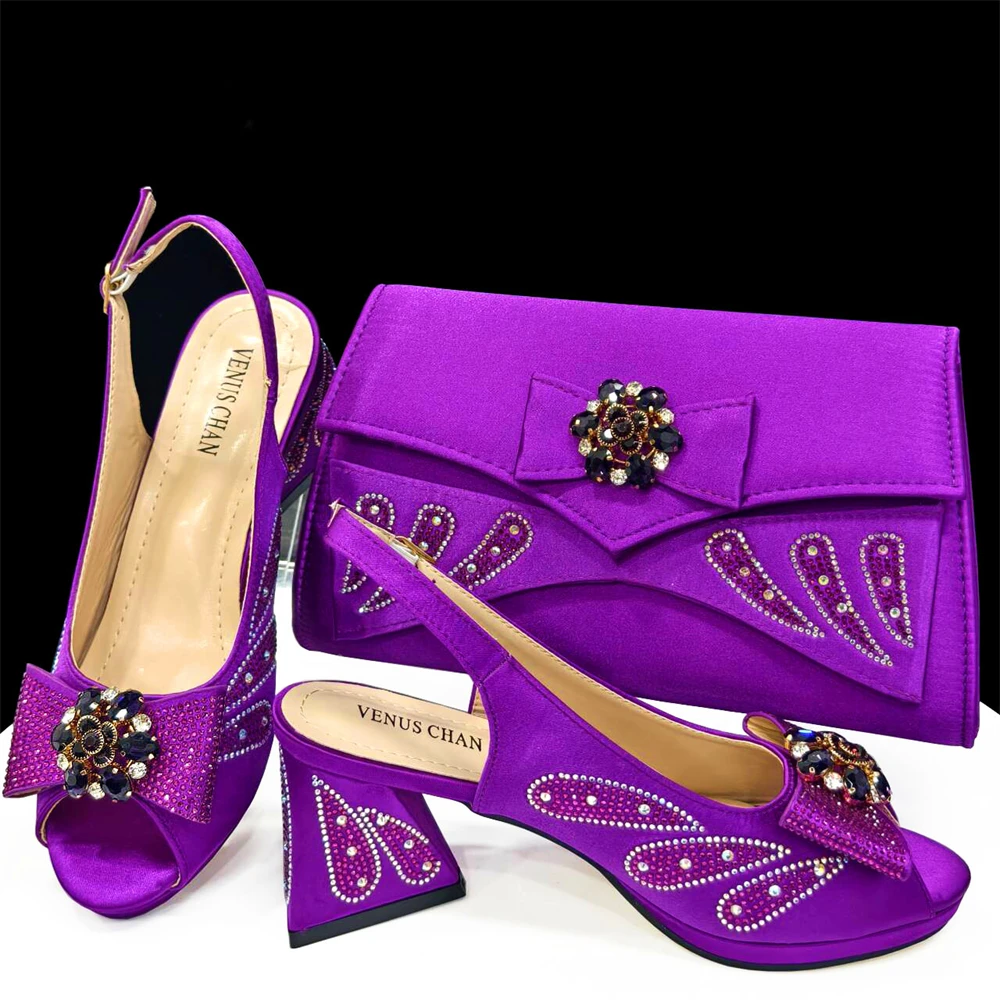 

doershow Italian Shoes And Bag Sets For Evening Party With Stones Italian Leather Handbags Match Bags! HDF1-15