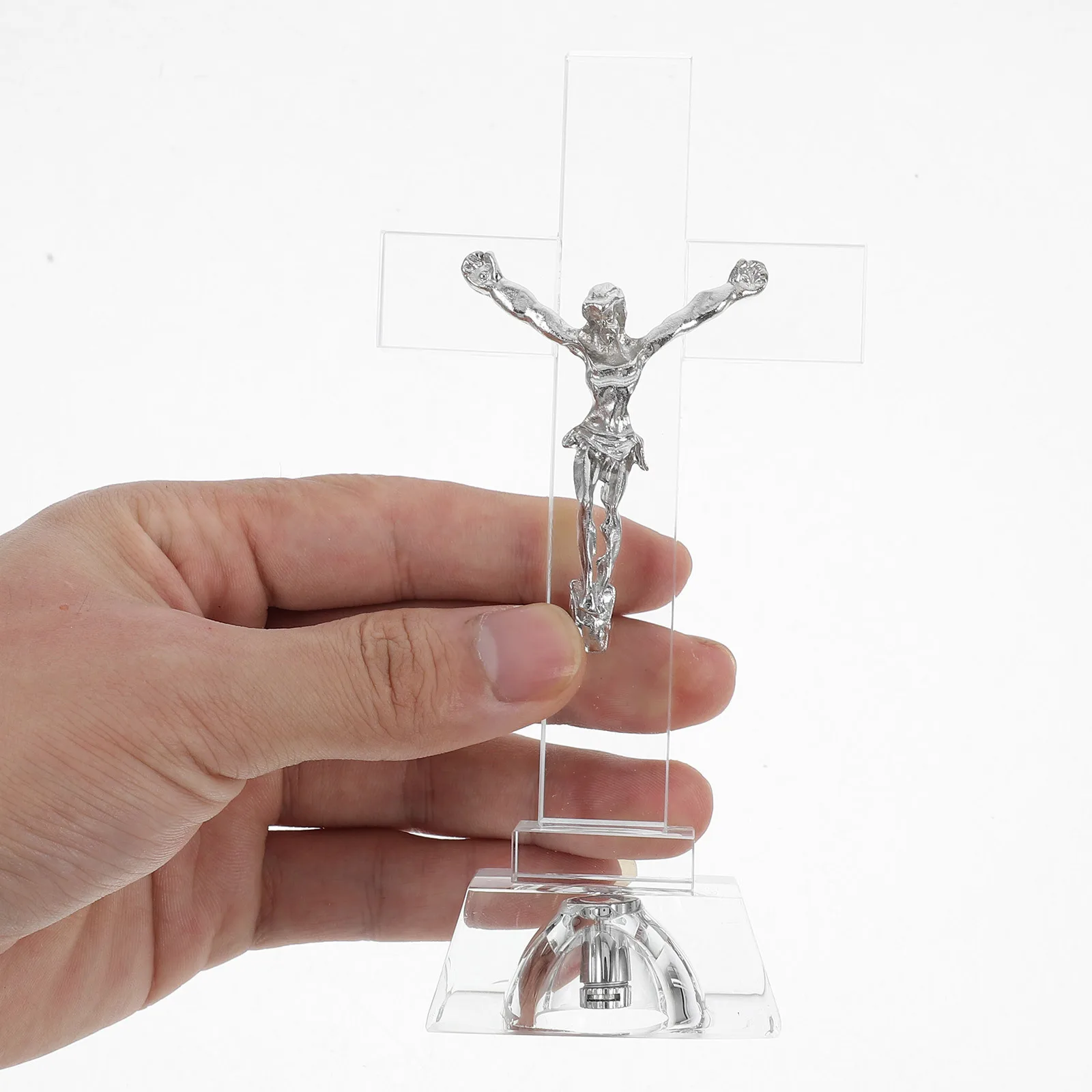 

1Pcs Crystal Decor White Shining Prayer Ornament Home Desktop Blessing Ornament Christian Adornment Unique Cross