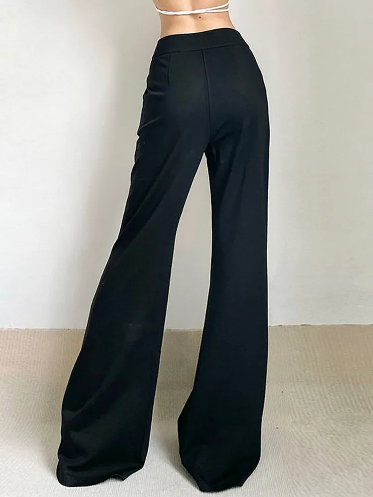 Yedinas Black Grunge Fairy Y2k Pants Fold High Waist Flare Leg Pants Irregular Harajuku Loose Streetwear Ladies Trausers Autumn