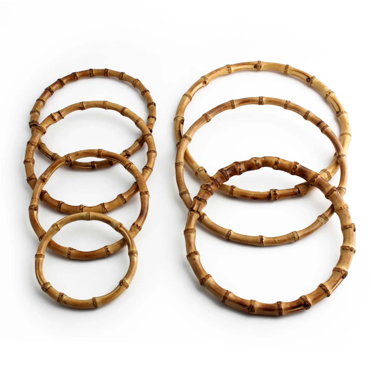 10/14/20PCS 8-25cm Natural Bamboo Bag Handles Handbag Round Ring Handle For Tote Purse Frames DIY Handmade Gift Box Accessories