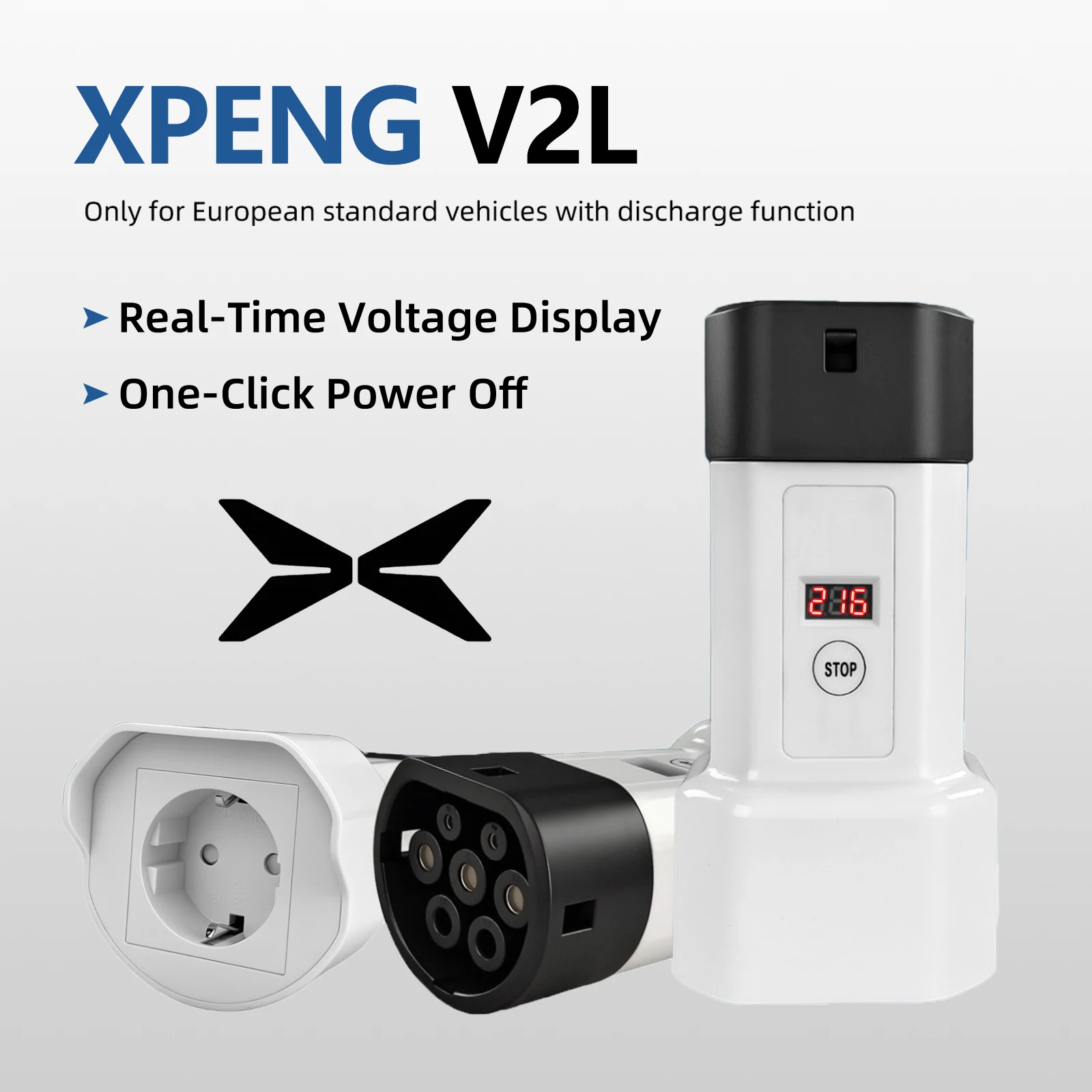 EVqiaoyi Type 2 V2L Ontlader adapter EU 16A socket type 2 Ontlading met voor Renault BYD Hyundai Xpeng Geely EX5 Omoda Jaecoo - afbeelding 1