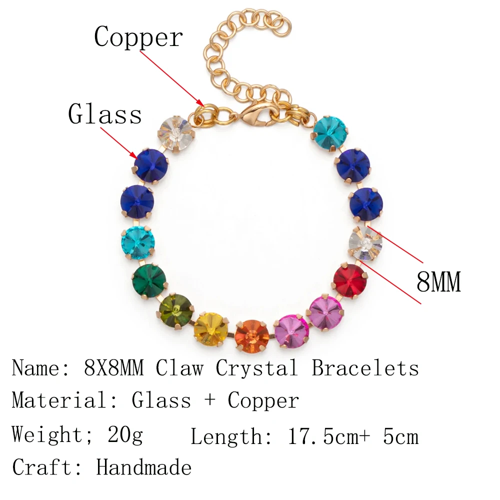 New Design Hot Deal Crystal Charms Bracelets For Women Claw Drill Set Colorful Crystal Bracelets Lobster Clasp  Link Chain