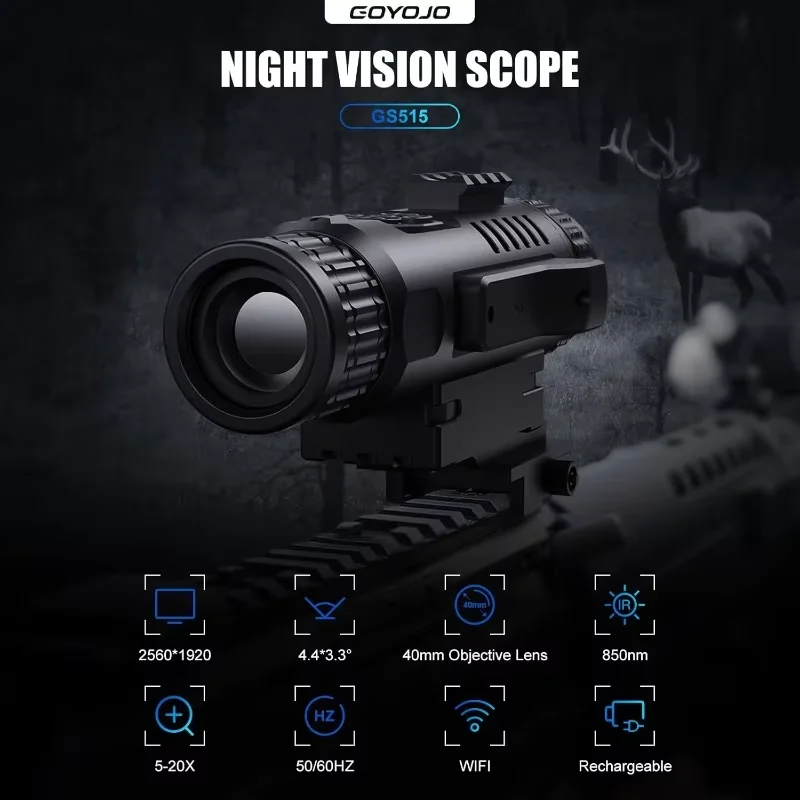 GS515 Digital Night Vision 2560x1920 Resolution 5-20X  HD Day Night Optics for Hunting Surveillance Wildlife Observation