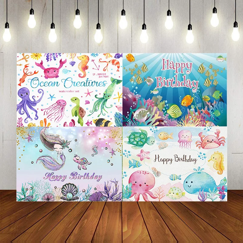 Under The Sea Backdrop 1st Birthday Decorations Seahorse Corals Photography Background Oneder The Sea Ocean Theme Banner Props