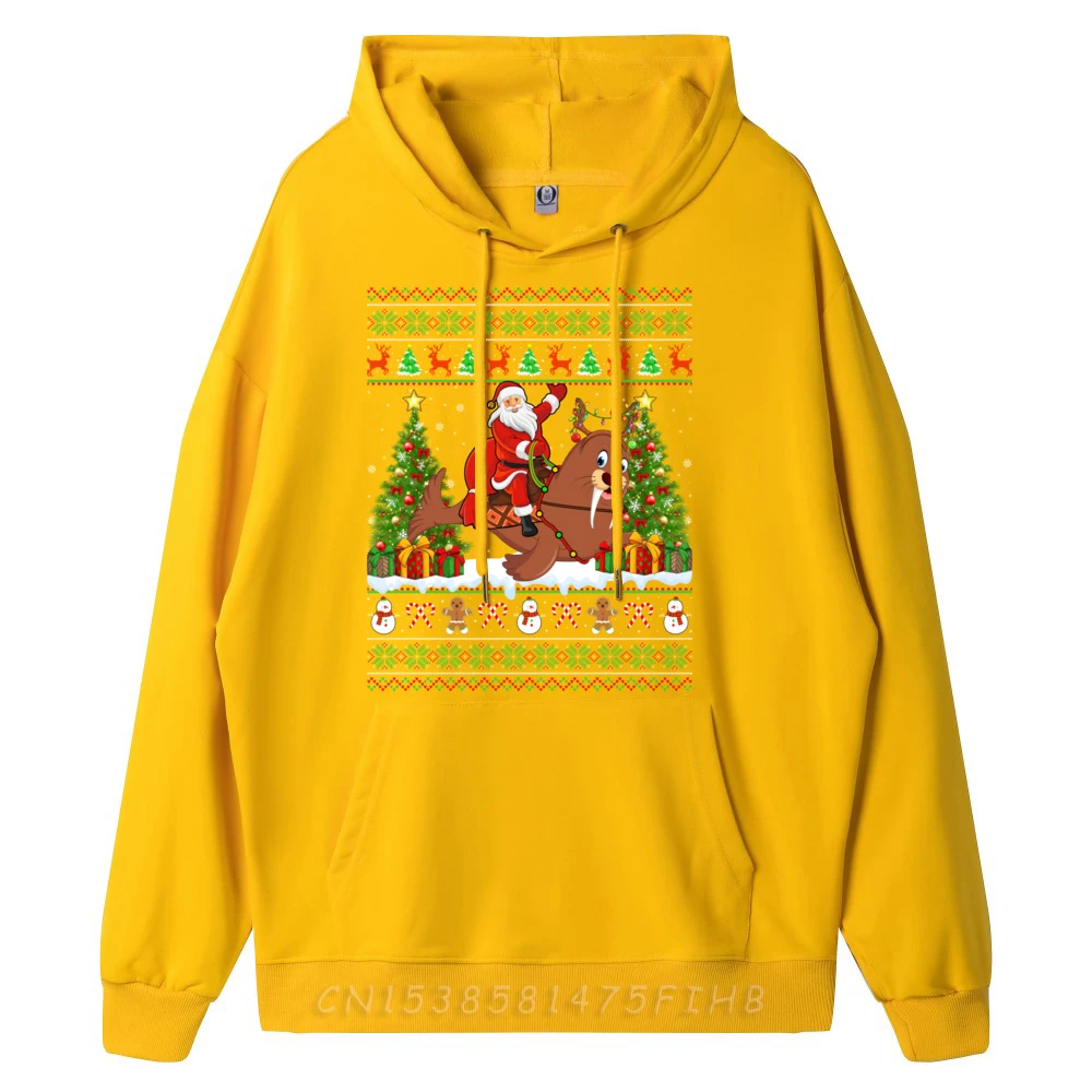 Walrus Xmas Sweater Ugly Santa Riding Walrus Christmas Black Graphic Tees Funny Gifts Outdoor
