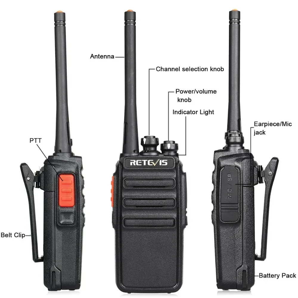 6 عبوات Retevis RT24 PMR446 جهاز اتصال لاسلكي خالي من الترخيص طويل المدى 16 قناة VOX راديو محمول باتجاهين مع شاحن سريع 6 اتجاهات