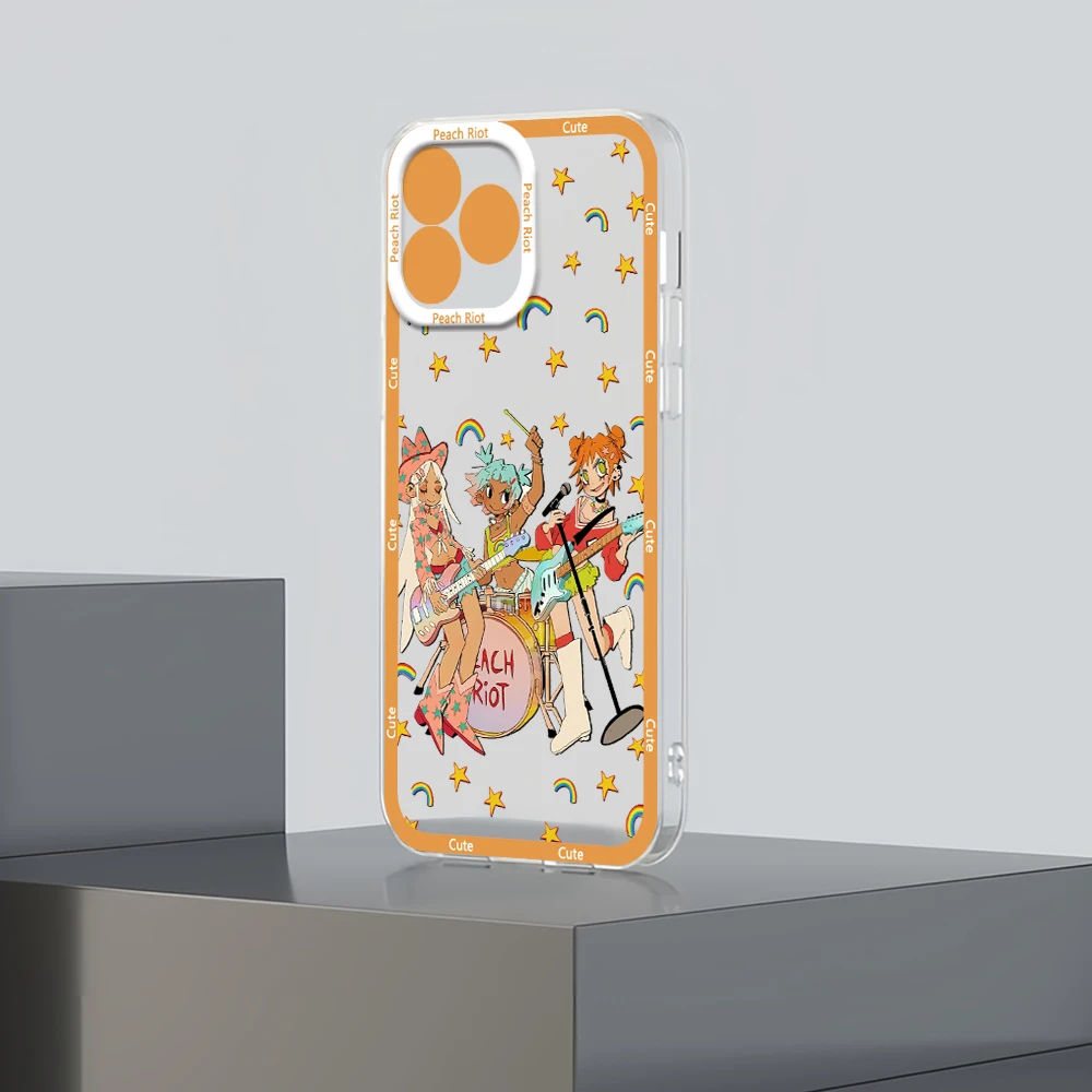 cartoon Rise Up Frankie For Samsung Galaxy A 15 54 55 S23 S24 S25 4G 5G Ultra Plus Fe Cover Riot Transparent Bezel Shell Peach