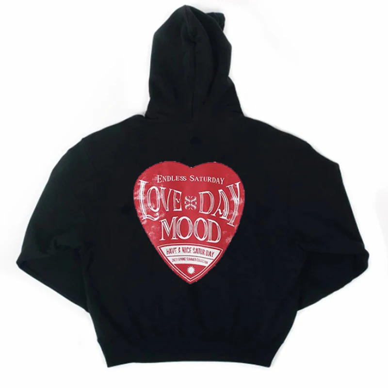 Street American retro simple love print pullover sweatshirt autumn and winter loose hooded pullover