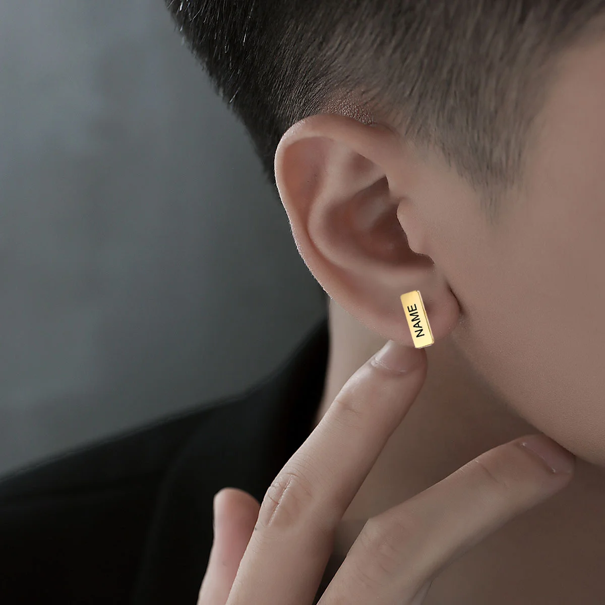 Custom Laser Engraved Name Earring For Men Alphabet Ear Studs Personalized Stainless Steel Jewelry Rectangular Nameplate Earring