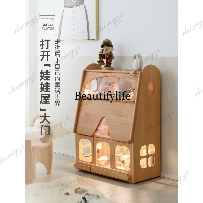Modern simple large villa simulation play house beech bookcase display cabinet