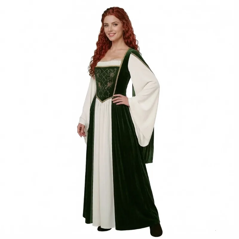 New Medieval Cosplay Costume Retro Long Sleeve Printed Dress Renaissance Theme Party Role Playing Outfits for Adult Women view 2