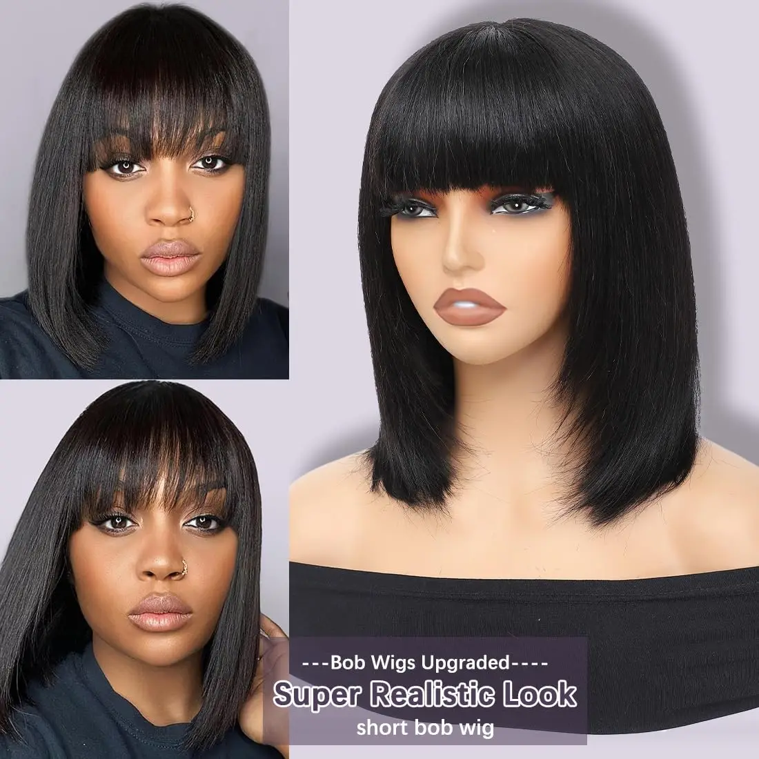 Rosslyn Bob Wig Human Hair Straight Wigs Full Machine Wig Black Wig 1b Bleached Knoted Short Human Hair Wigs Brazilian Original image 5