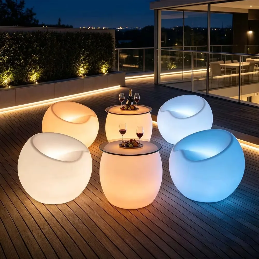 Nightclub Bar LED Glow Furniture Luminous Illuminated Table And Chairs For Outdoor Garden Party Event Wedding Lounge Decoration