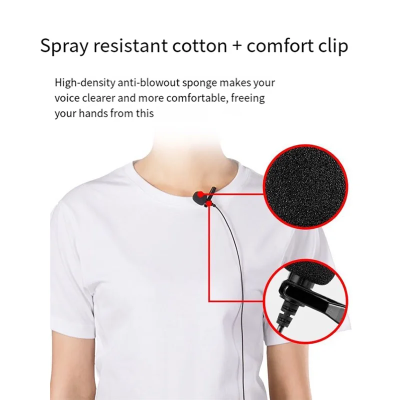ميكروفون Lavalier للهاتف الخلوي، بطاقة صوت فيديو حية، كاميرا تسجيل مقابلة، ميكروفون للحد من الضوضاء، صناعة متقنة E