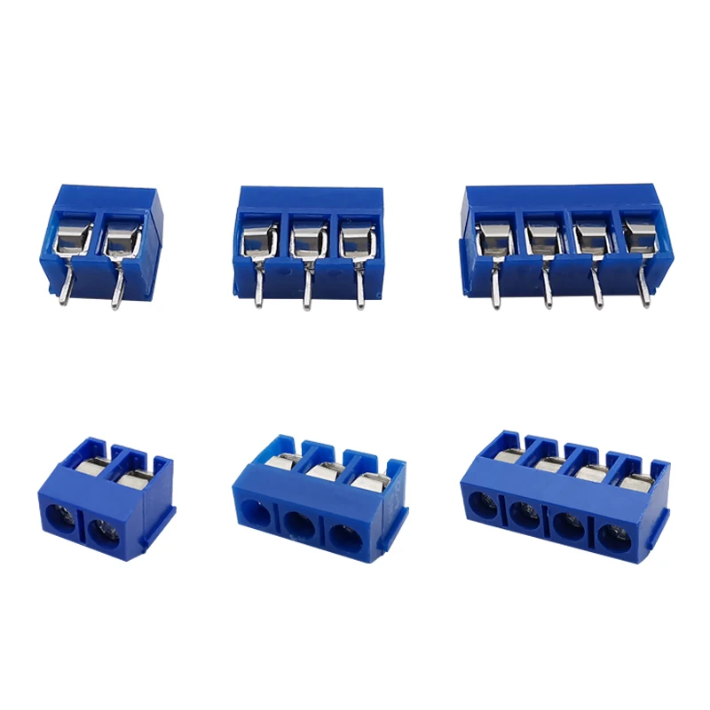 10/20/50Pcs KF301 2Pin /3Pin /4 Pin Straight Needle 5.0mm Pitch PCB Screw Terminal Block Connectors Blue
