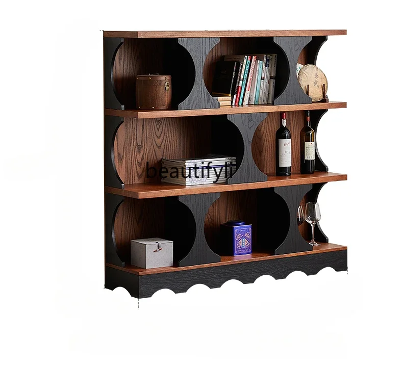 French Retro Bookshelf Integrated Wall-Mounted Solid Wood Bookcase Shelf Free Combination Cabinet Display Cabinet