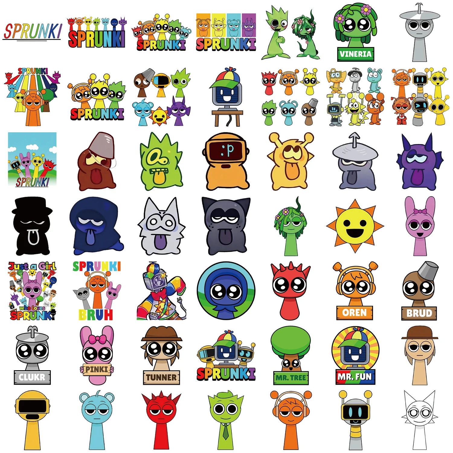 50 pçs incredibox sprunki adesivos incredibox jogo diy adesivos scrapbooking telefone bagagem skate decalques à prova dwaterproof água