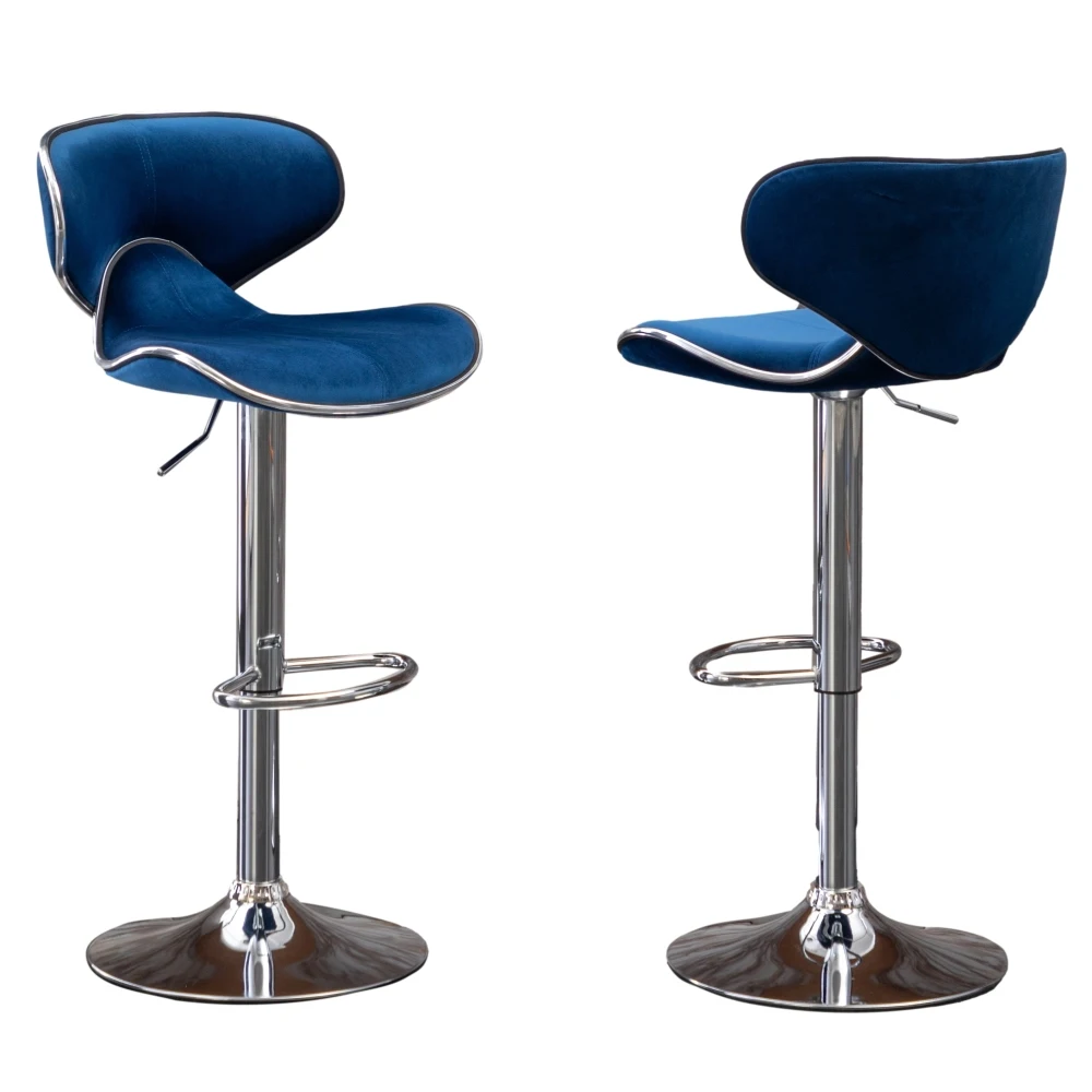 Velvet Upholstered Adjustable Swivel Barstool, Set of 2, Blue