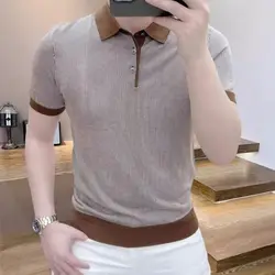 Fashion Luxury Men Spring Short Sleeve Polo Shirts Summer Fashion Simplicity Contrast Color Printing Thin Slim Commute T-shirts