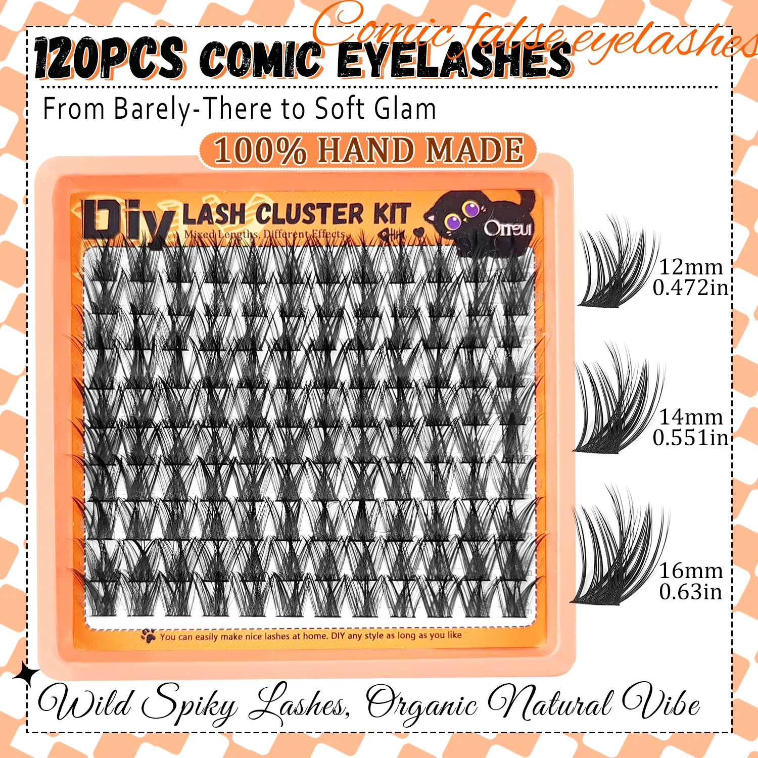 120PCS DIY Lash Clusters D Curl 12/14/16mm Mixed Length Wispy Spiky False Eyelashes Natural Individual Cluster Lashes Extension