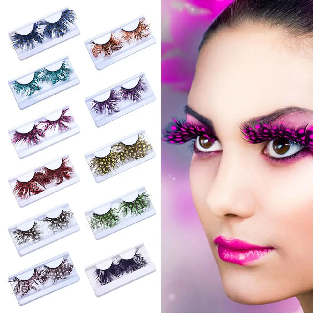 1Pair Sexy Tiger Print Feather Eyelashes Exaggerated Drama Stage Masquerade Party Speckled Thick Lashes Halloween Cosplay Makeup