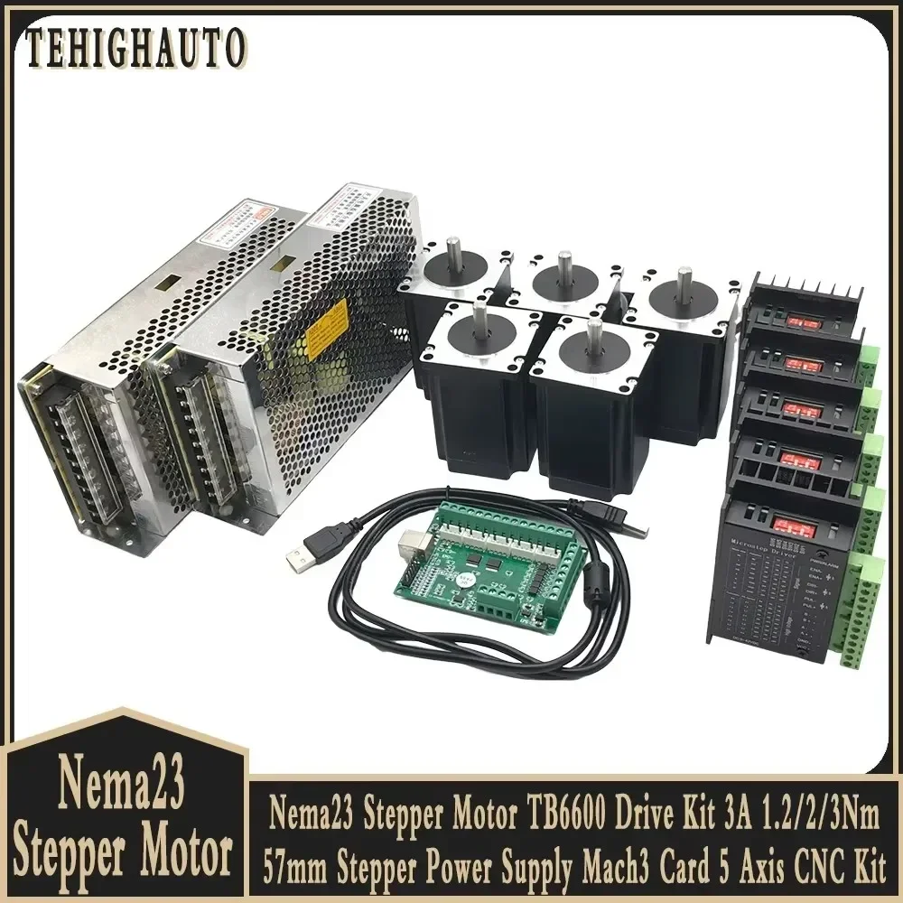 Nema23 Silnik krokowy TB6600 Zestaw napędowy 3A 1.2/2/3Nm 57 Silnik 8 mm Wał zasilania Karta Mach3 5-osiowy do grawerki CNC