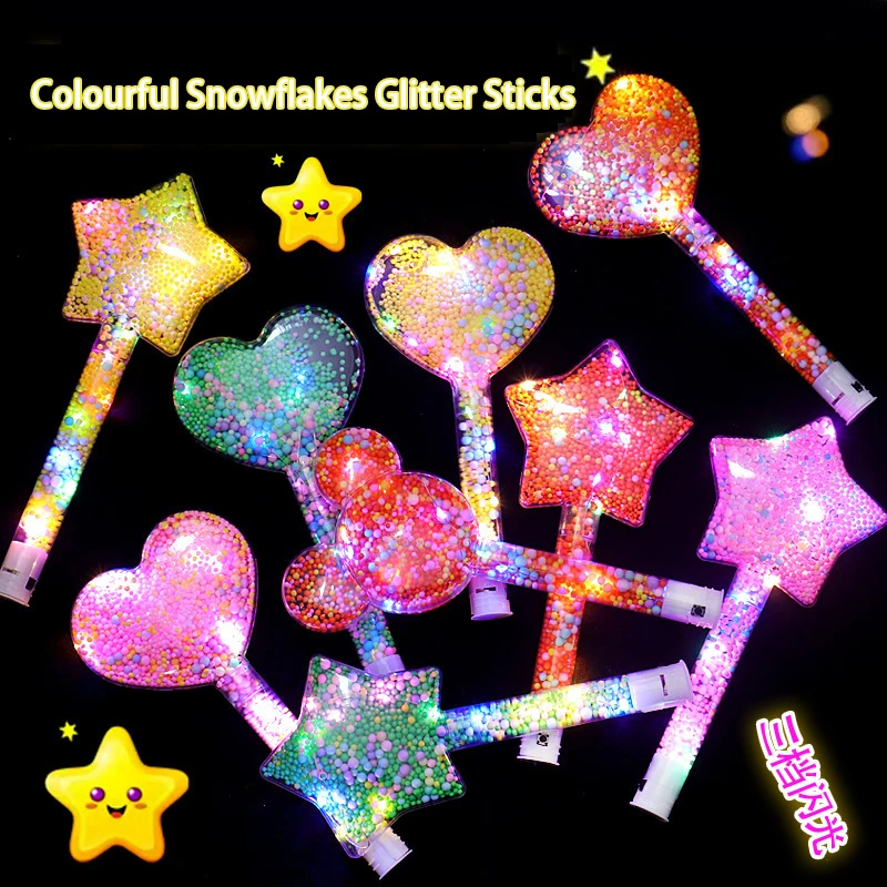 

Colourful Snowflake Foam Balls Magic Wand Cute Glitter Fairy Wand Star Love Heart Glow Magic Wand Birthday Party Concert Props