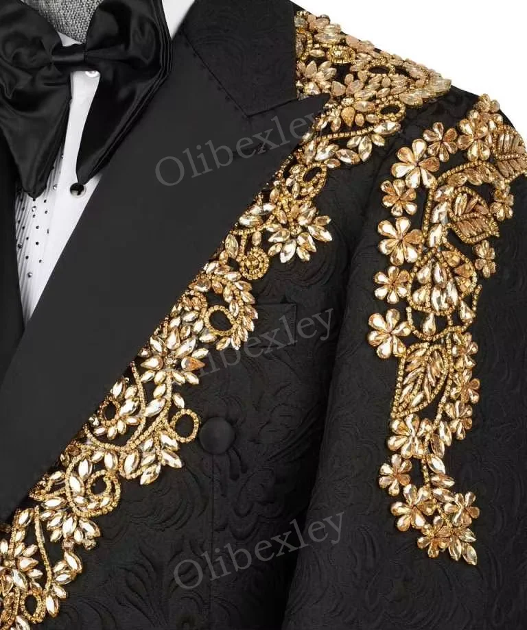 Luxury Men's Suits 2 Pieces Elegante Jacquard Double Breasted Slim Fit Tuxedos Wedding Groom Business Dinner Prom